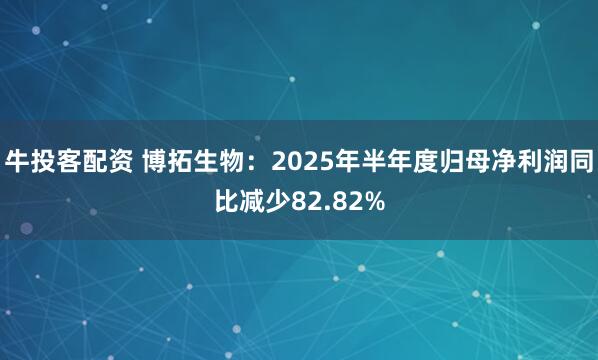 牛投客配资 博拓生物：2025年半年度归母净利润同比减少82.82%